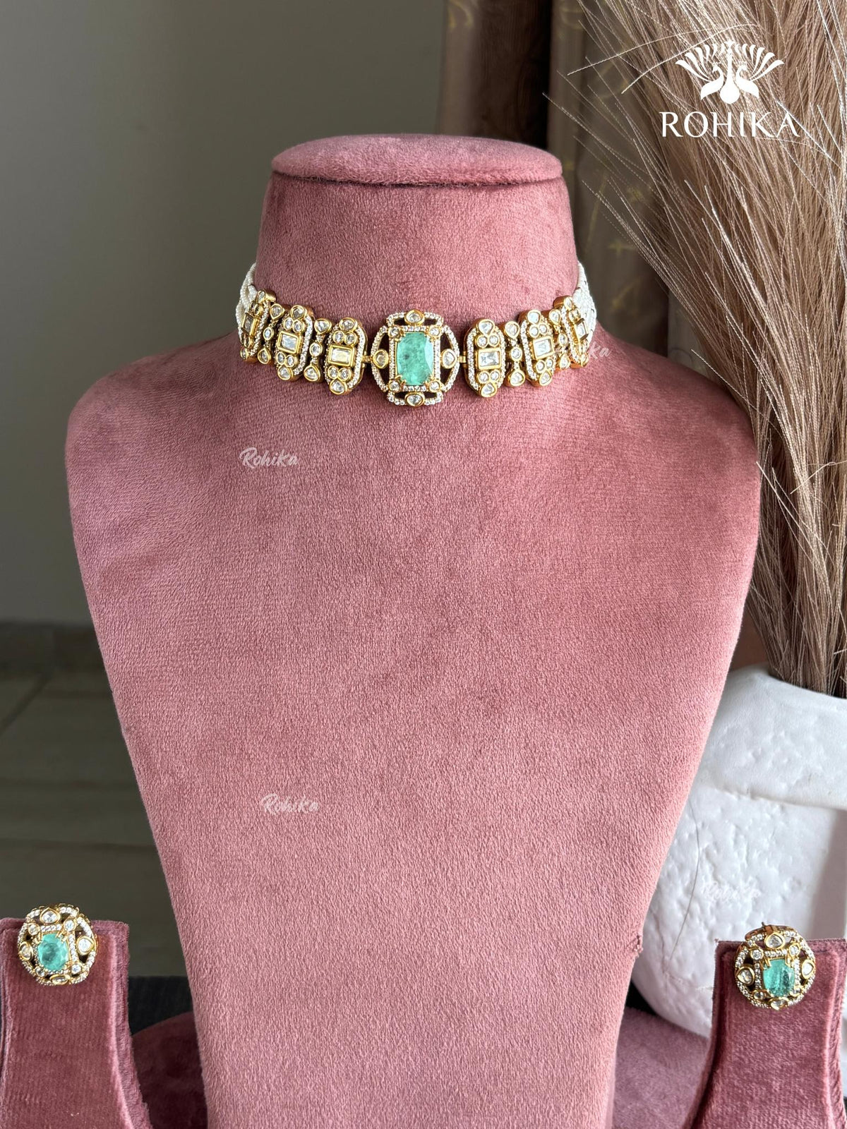 Kairavi Moisanite choker Set - Mint Green