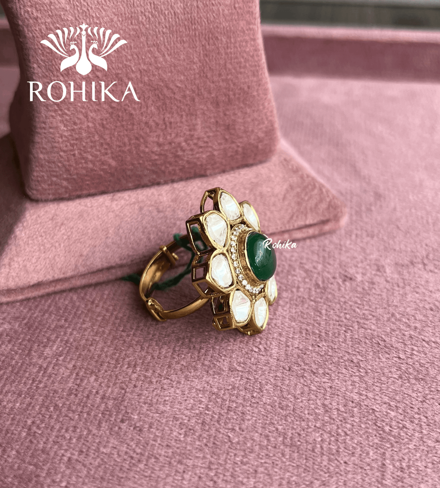 Angana polki kundan ring (SG-012) - Green - Rohika Store