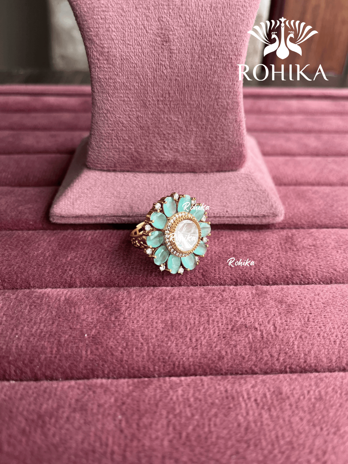 Angana polki kundan ring (SG-094) - Mint green - Rohika Store