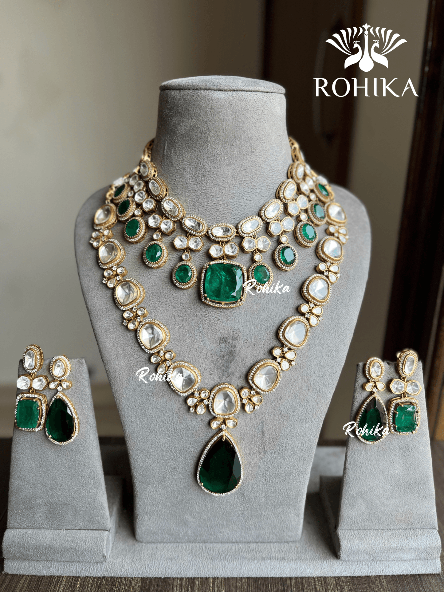 Amra doublet polki kundan combo set - Dark Green - Rohika Store