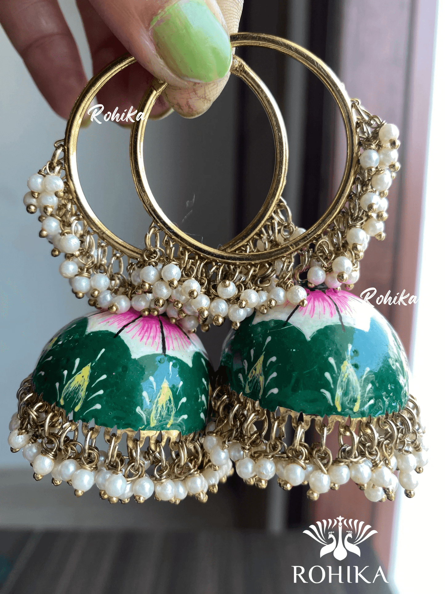 Muskan jhumka bali earrings - Dark Green - Rohika Store