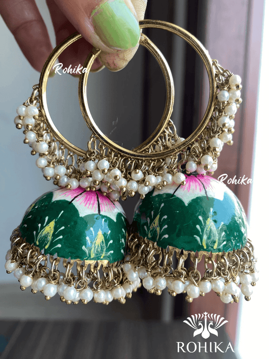 Muskan jhumka bali earrings - Dark Green - Rohika Store