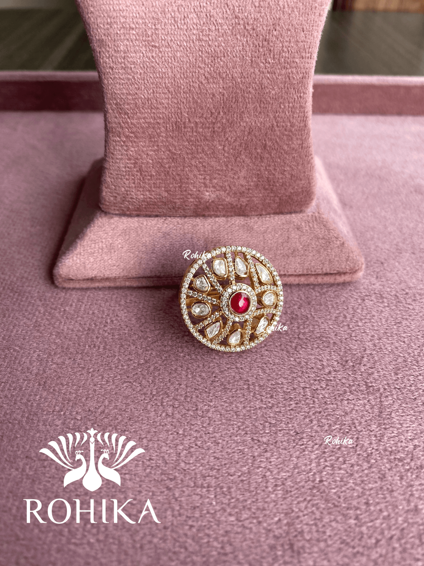 Angana polki kundan ring (SG-022) - Red - Rohika Store