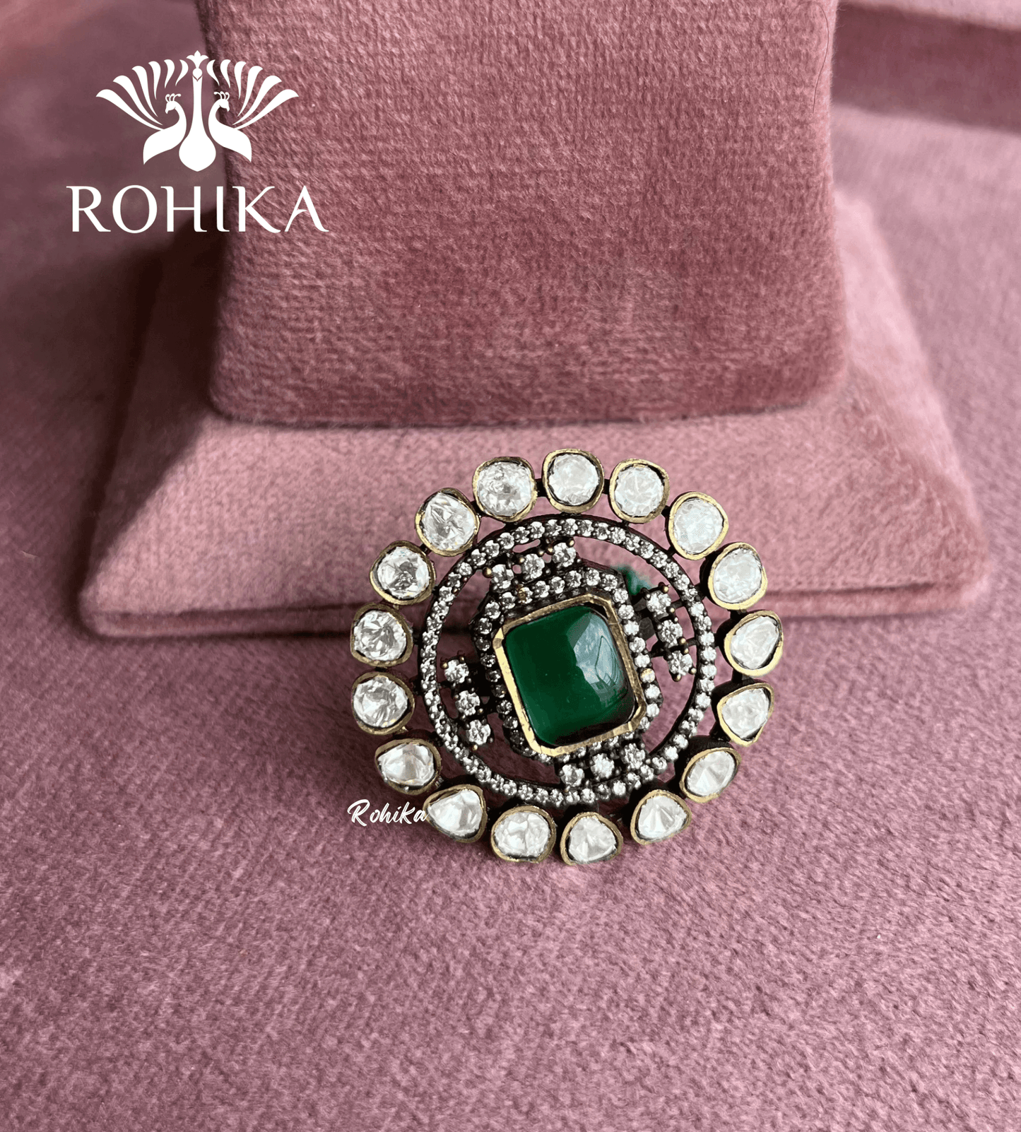 Angana polki kundan ring (SG-009) - Dark Green - Rohika Store