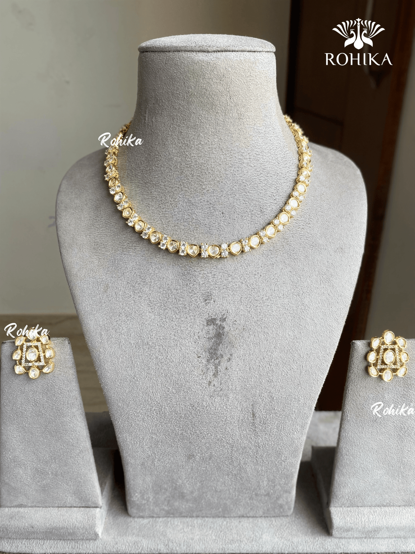 Bansuri polki kundan necklace set (Single layer) - Golden polish - Rohika Store