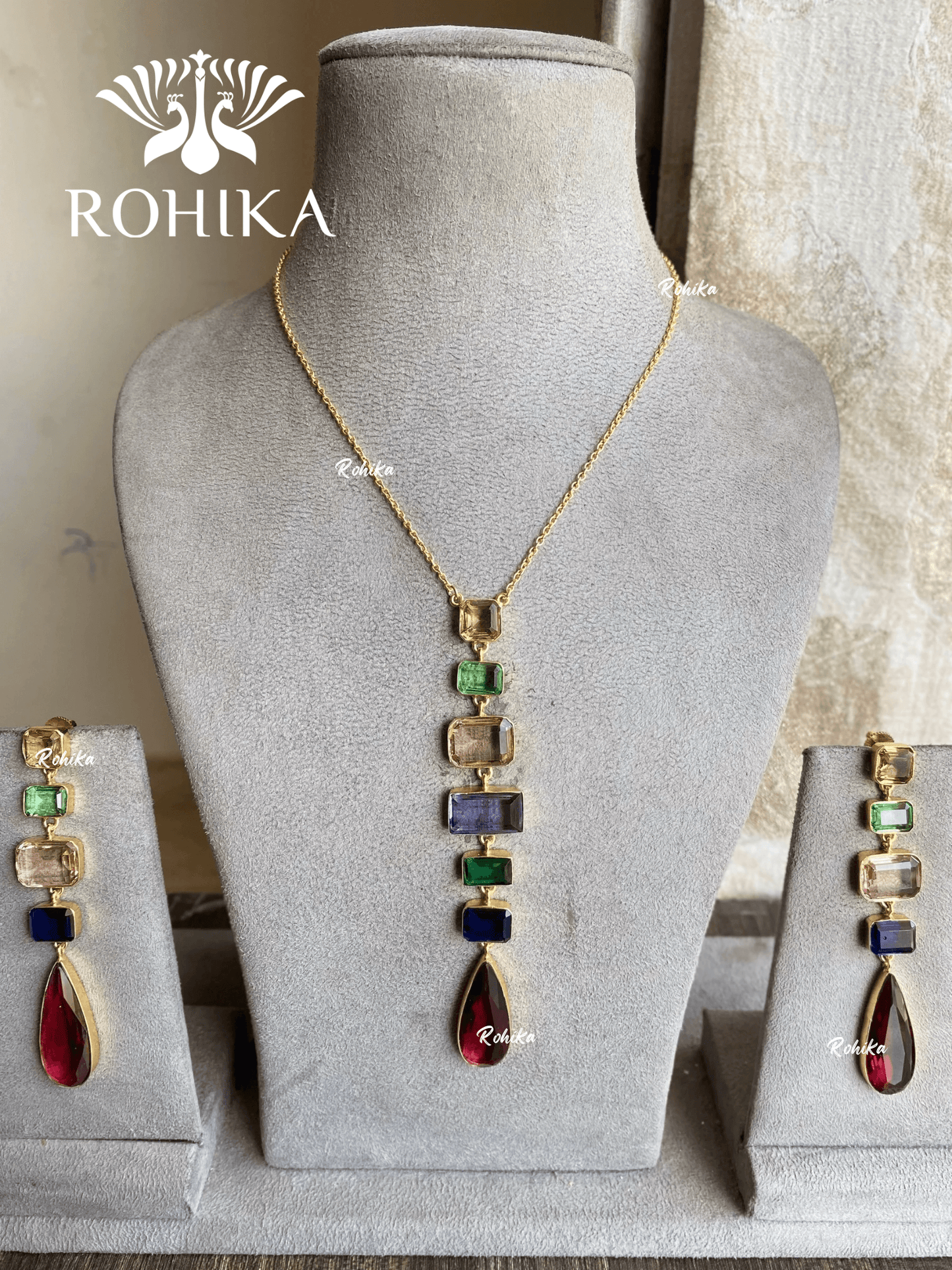 Rangras designer necklace set - Red & multi colour - Rohika Store