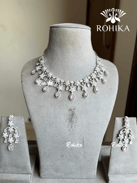 Surkhi American diamond necklace set - Pink - Rohika Store