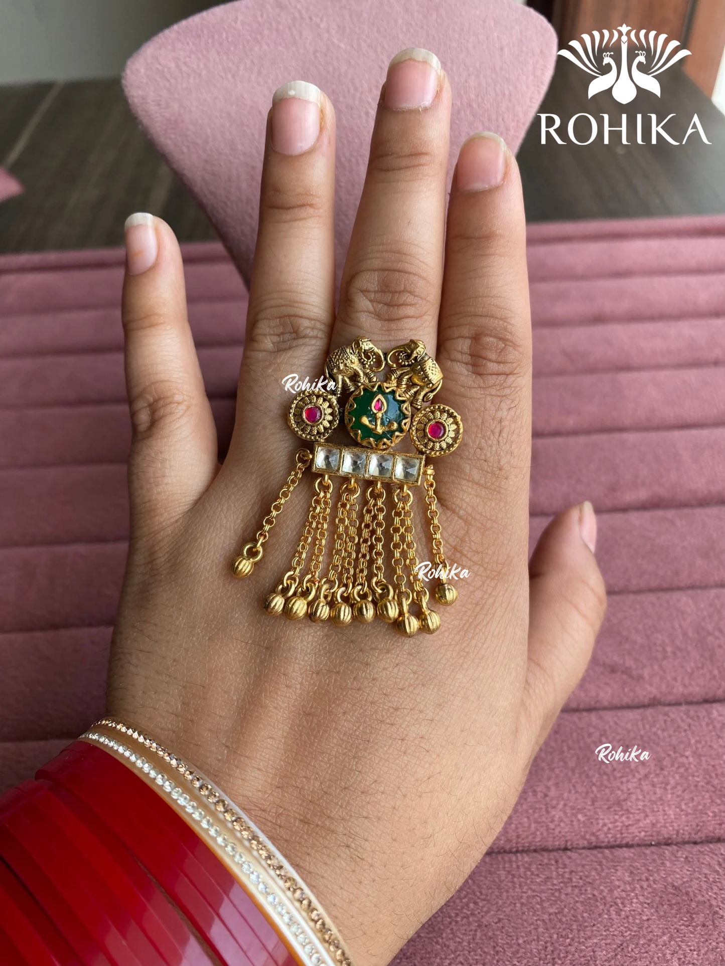 Padmini pachhi kundan ring (SG-154) - Green - Rohika store