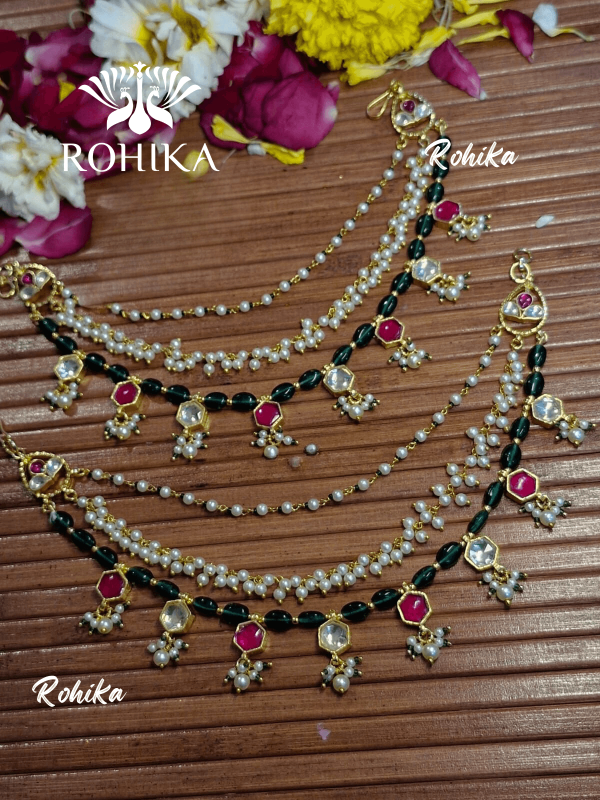 Pachhi kundan earchains - Multi colour - Rohika Store