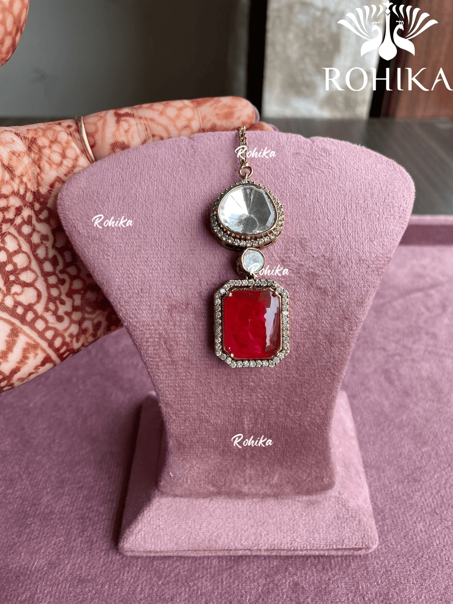 Mansi kundan maangtikka - Red - Rohika Store