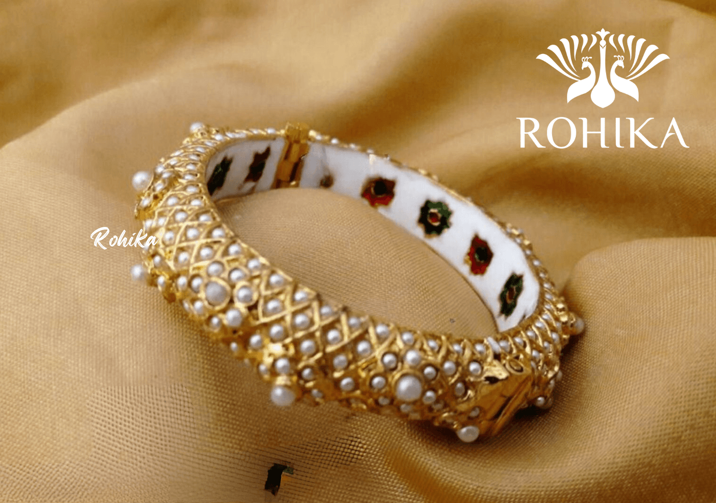 Navya jadau bangles (Single) - White - Rohika Store