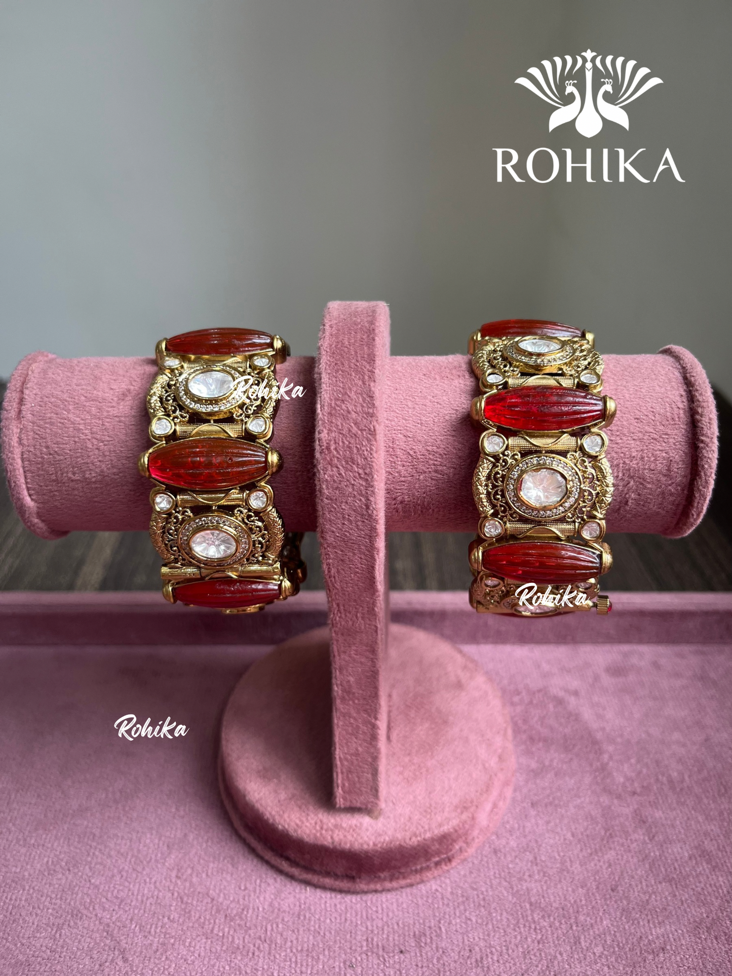 Pritha Moissanite Kada/Bangles (MB-0104)- Red - Rohika Store