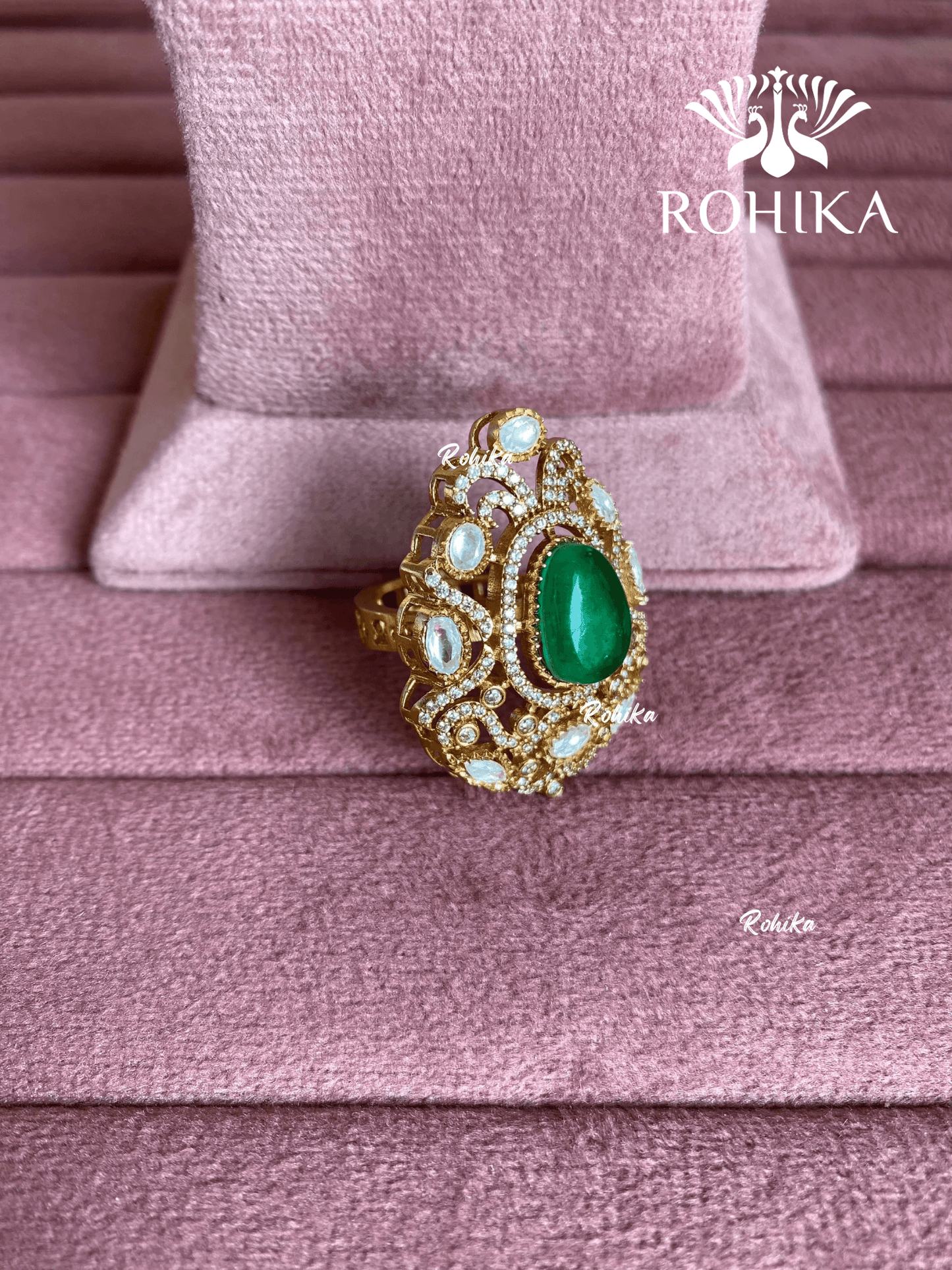 Angana polki kundan ring (SG-119) - Dark green - Rohika Store