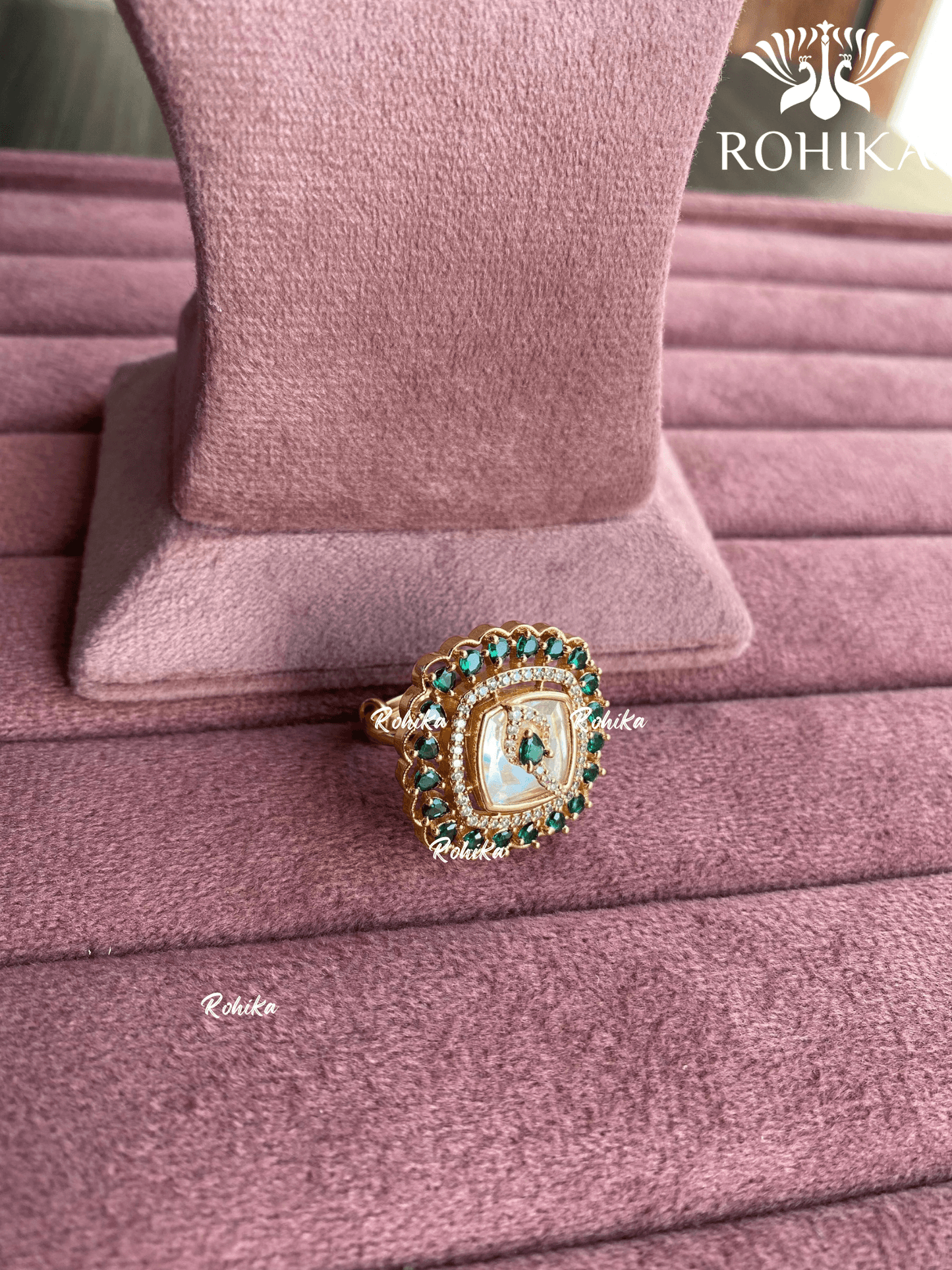 Angana polki kundan ring (SG-084) - Green - Rohika Store