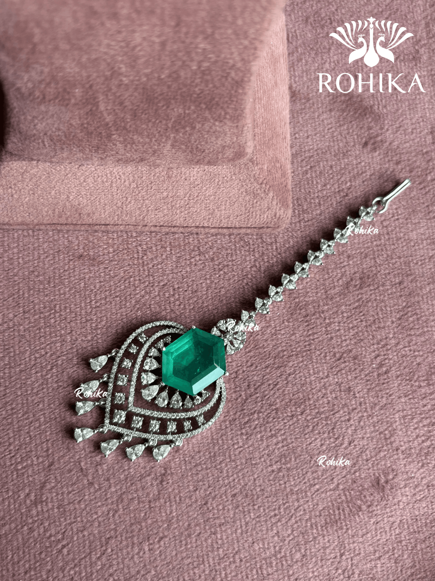 American Diamond Maangtikka (ADM-003) - Mint Green - Rohika Store