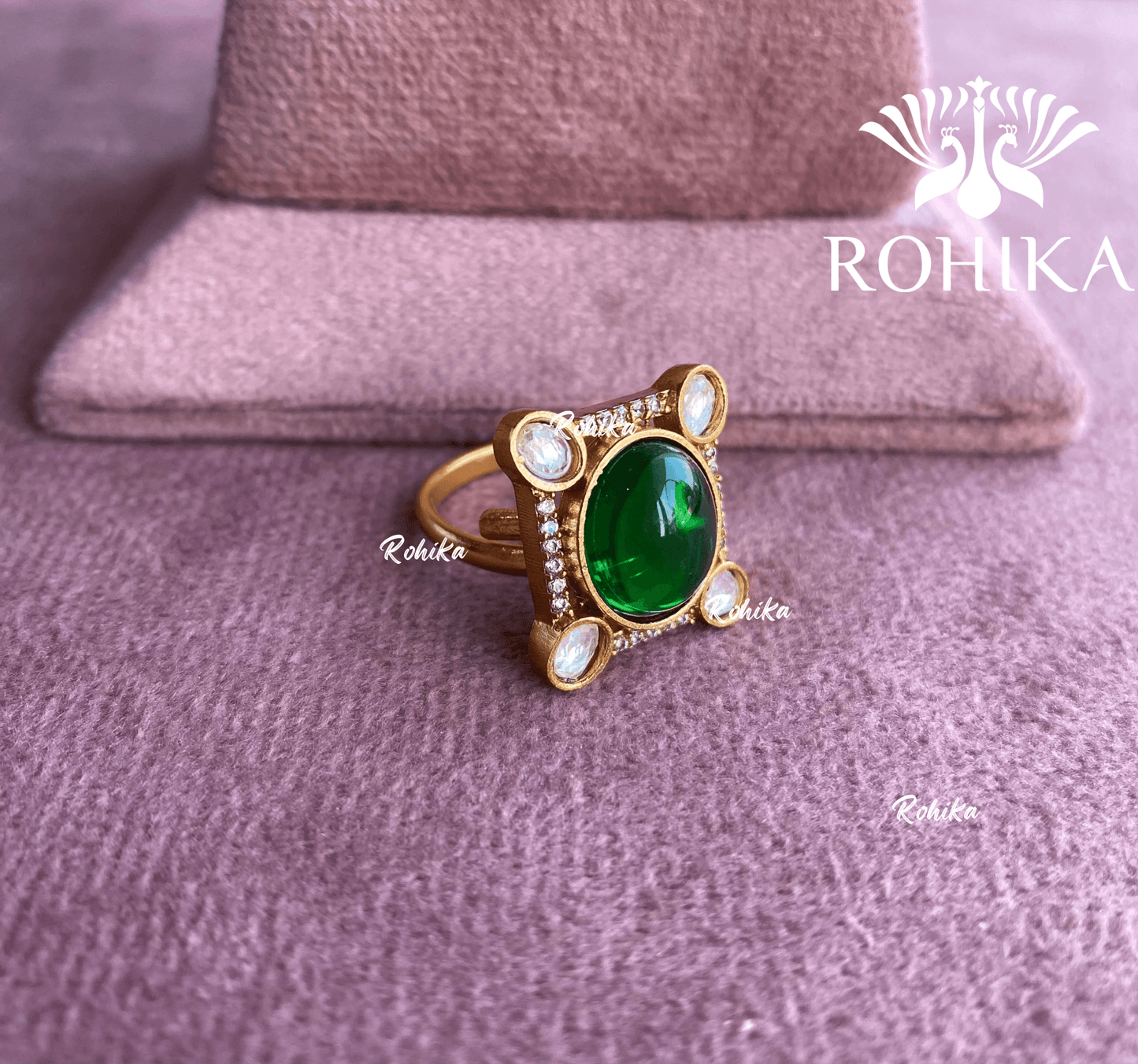 Angana polki kundan ring (SG-024) - Dark green - Rohika Store