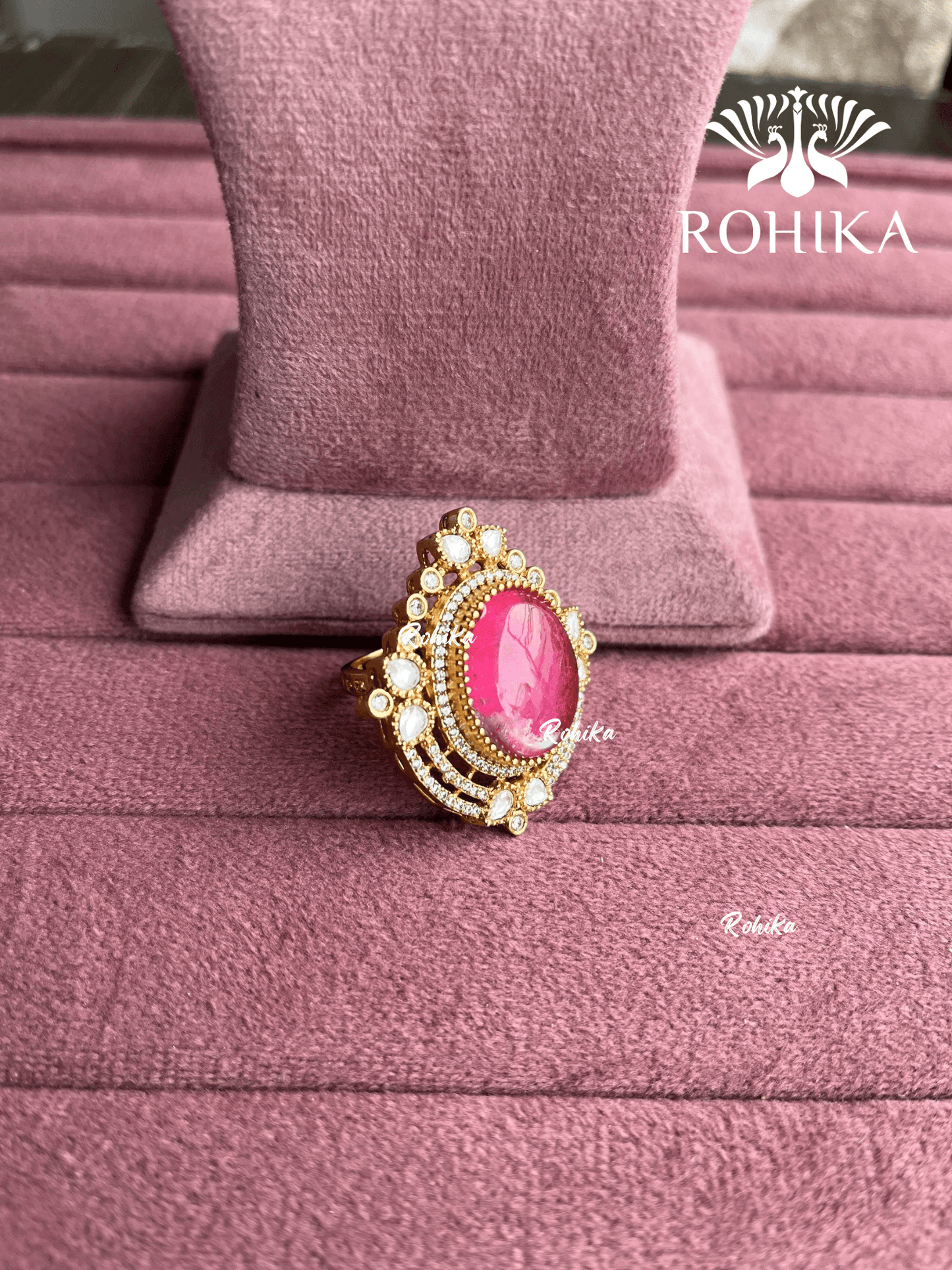 Angana polki kundan ring (SG-105) - Pink - Rohika Store