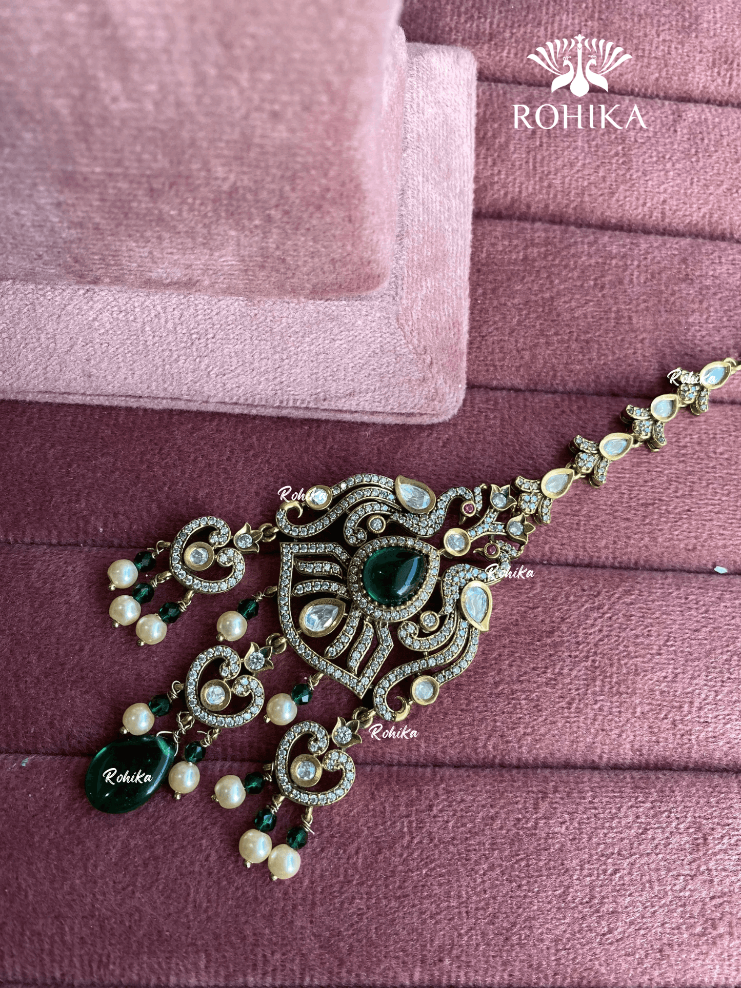 Moisanite maangtikka (012) - Dark green - Rohika Store