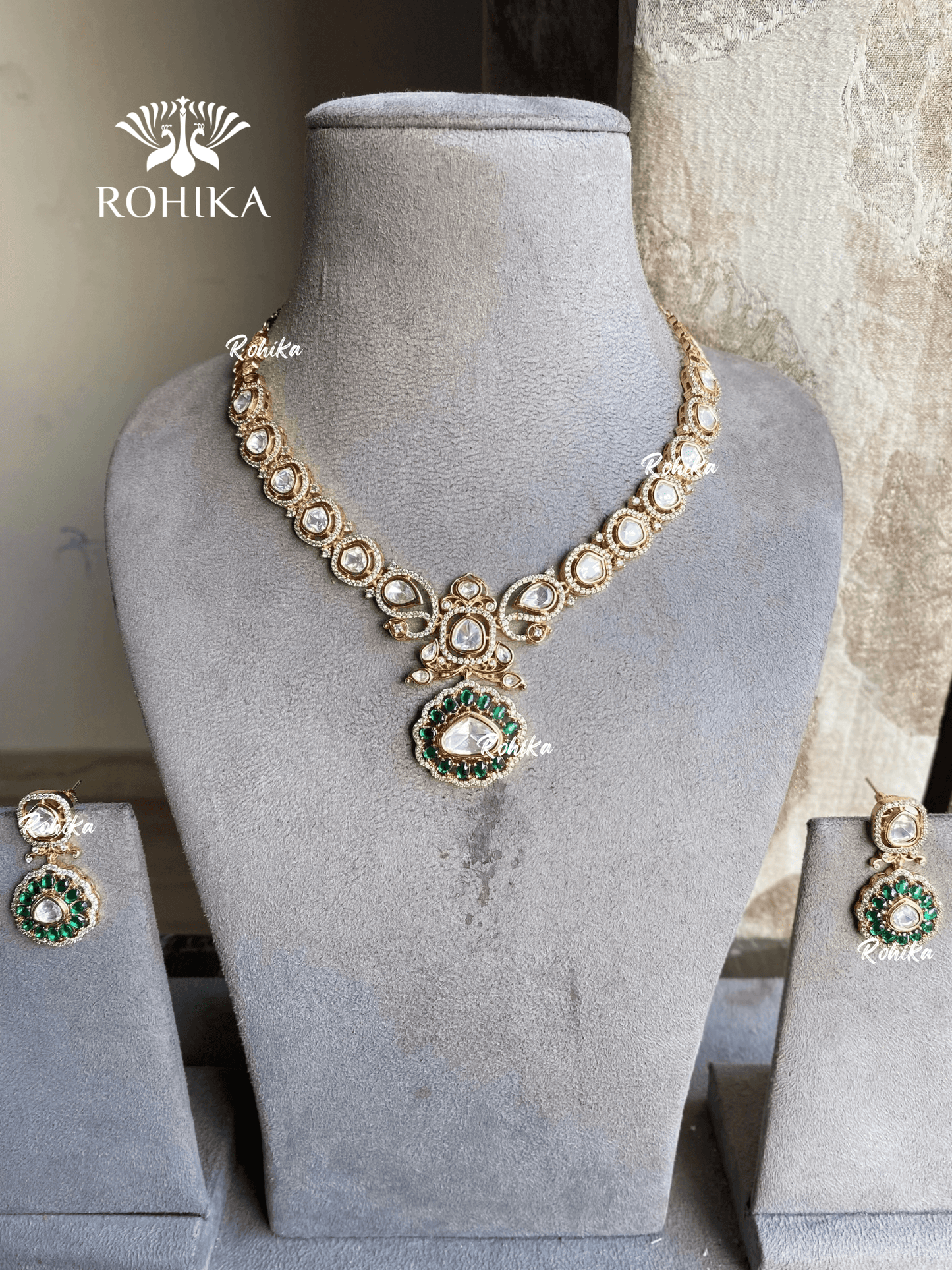 Masya Moisanite Necklace Set - Dark green - Rohika Store