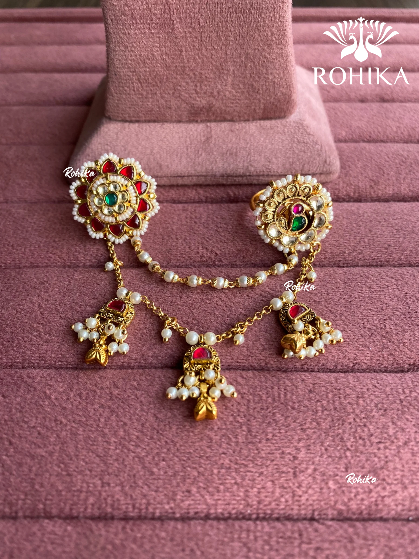 Padmini pachhi kundan ring (SG-161) - Green & Red - Rohika store
