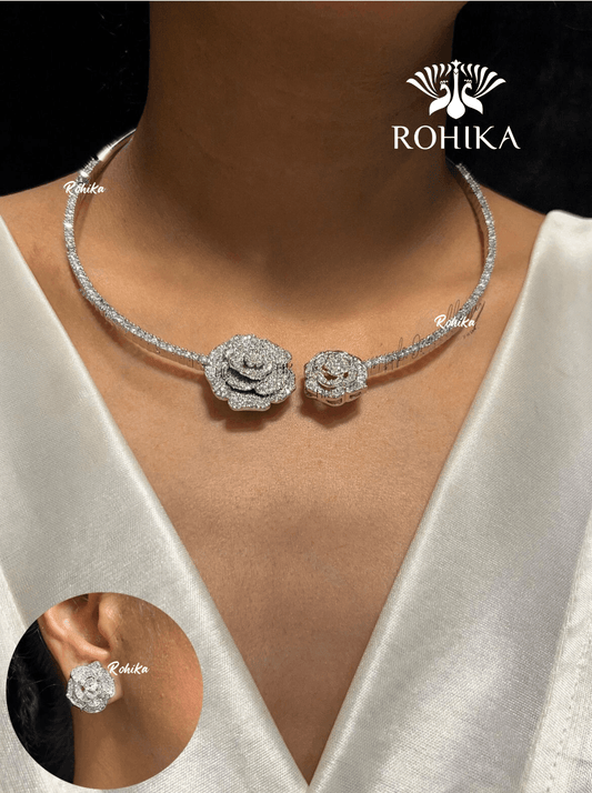 Asran american diamond necklace set - White - Rohika Store