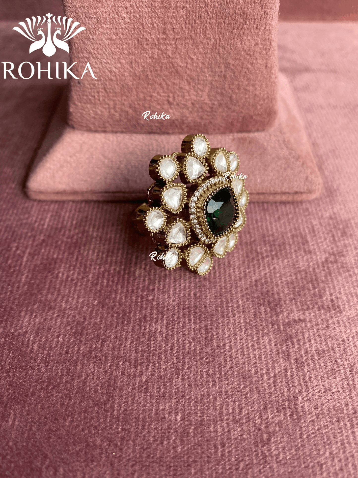 Angana polki kundan ring (SG-110) - Dark green - Rohika Store