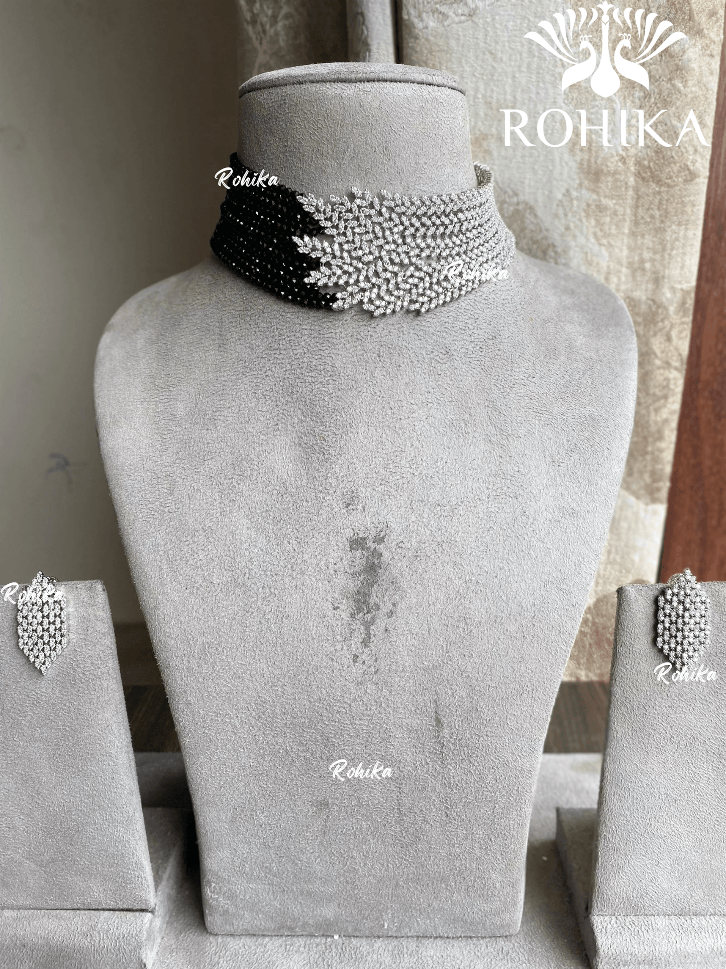 Suhasi american diamond choker set - Black - Rohika Store