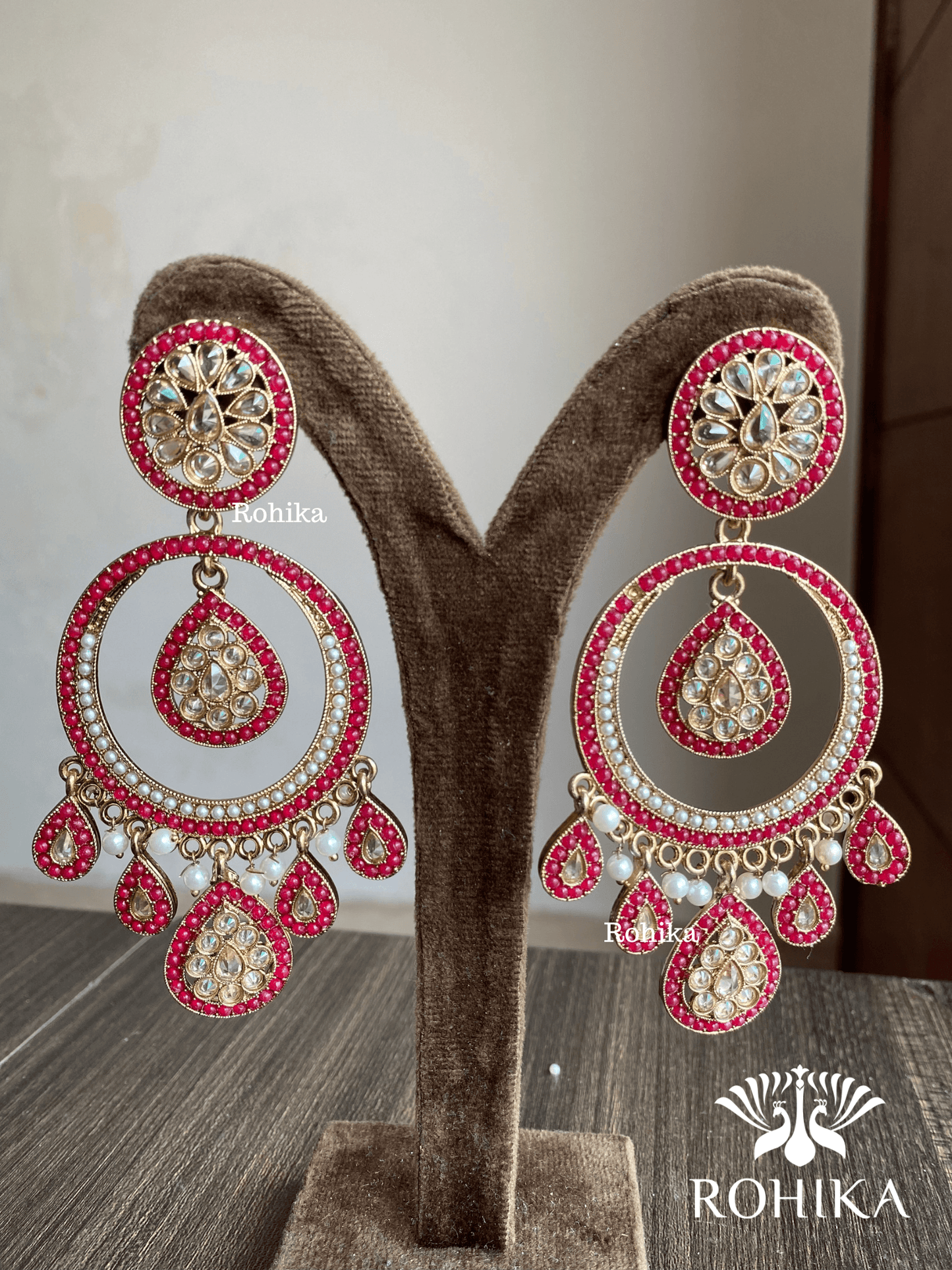 Sitara polki earrings - Red - Rohika Store