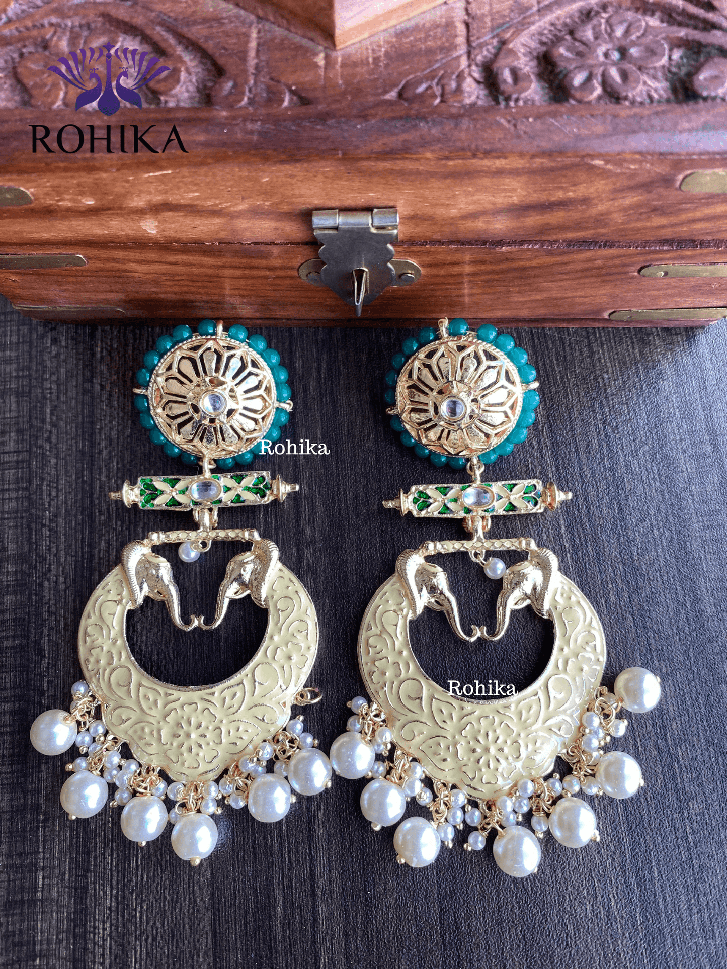 Gaja meenakari earrings - Yellow - Rohika Store