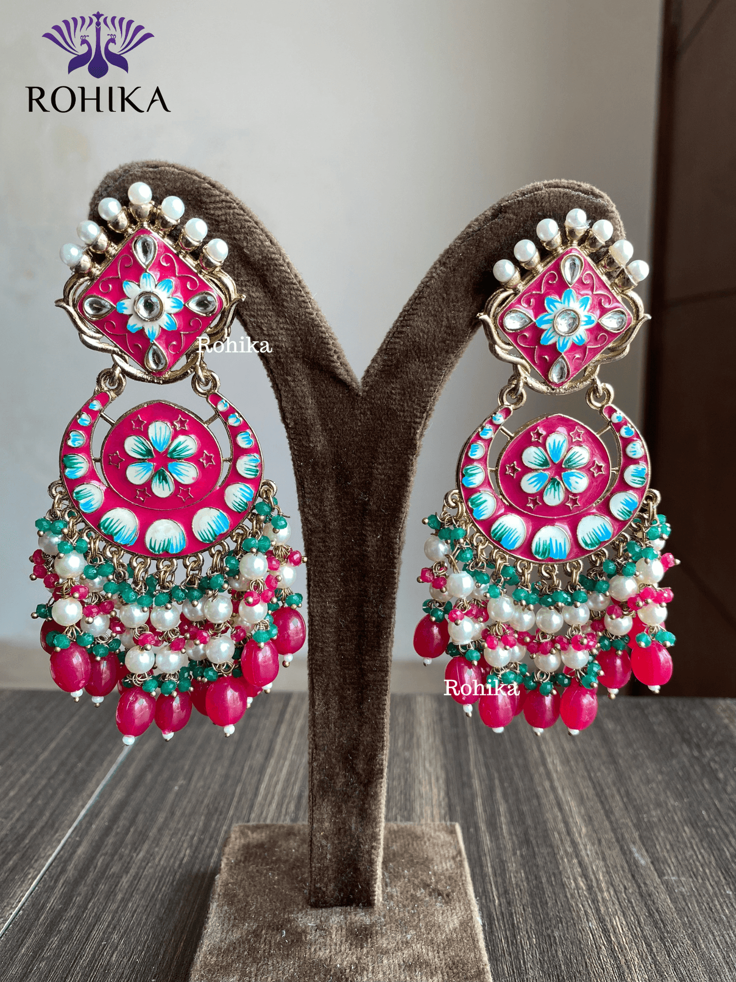 Rashmi meenakari earrings - Pink - Rohika Store