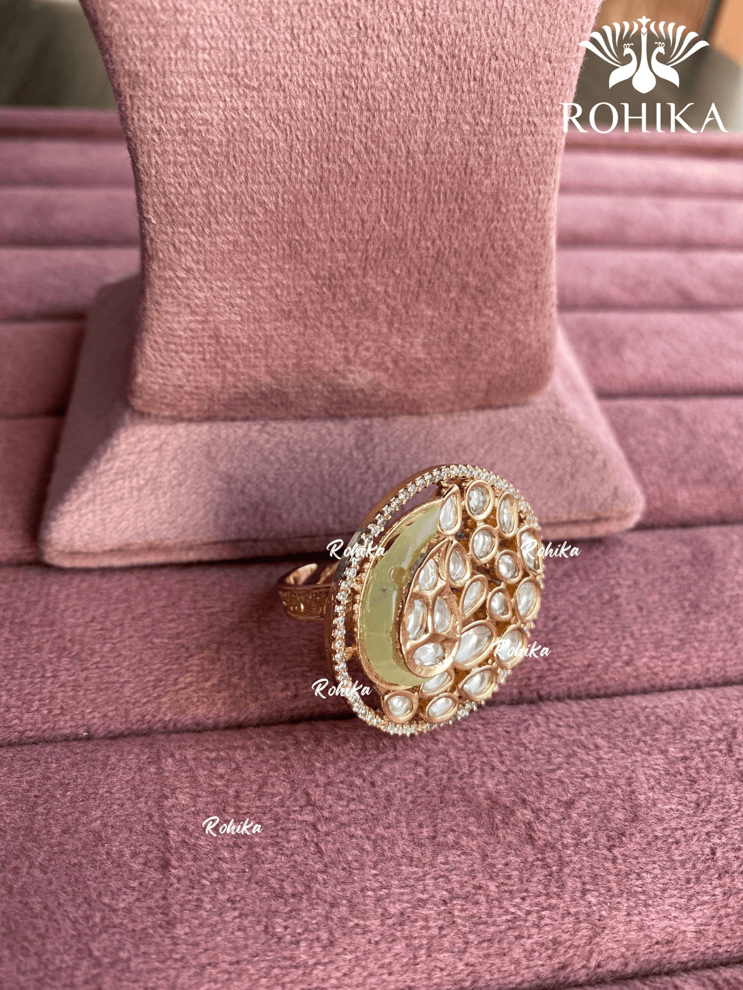 Angana polki kundan ring (SG-071) - Mint green - Rohika Store