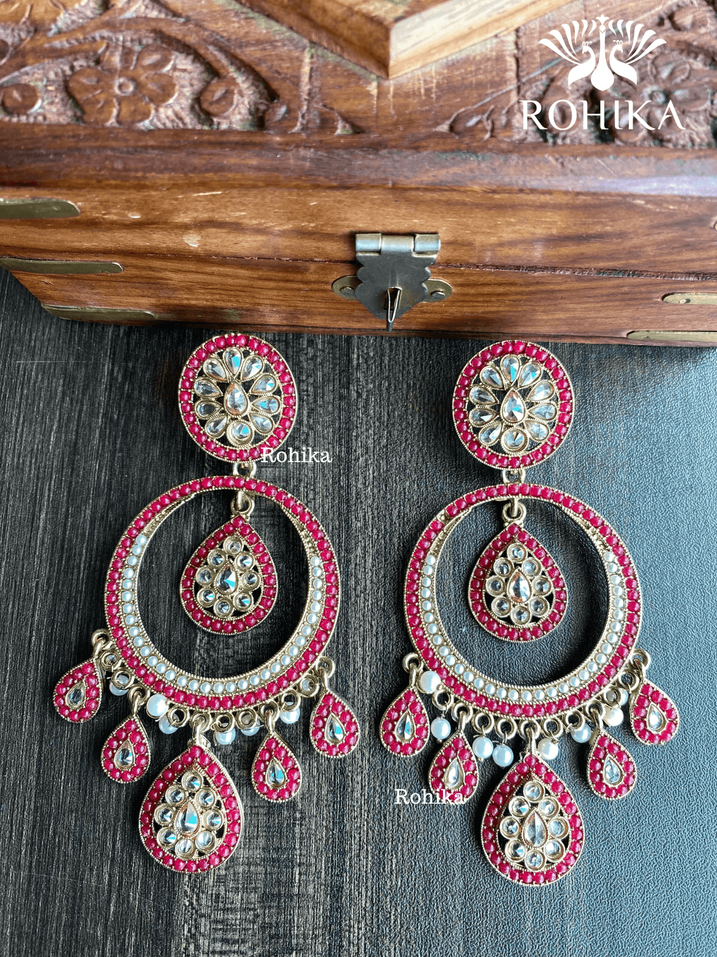 Sitara polki earrings - Red - Rohika Store