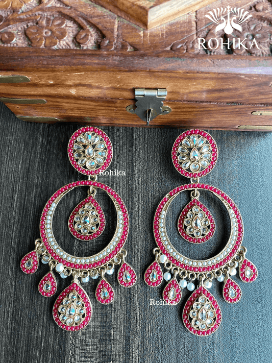 Sitara polki earrings - Red - Rohika Store