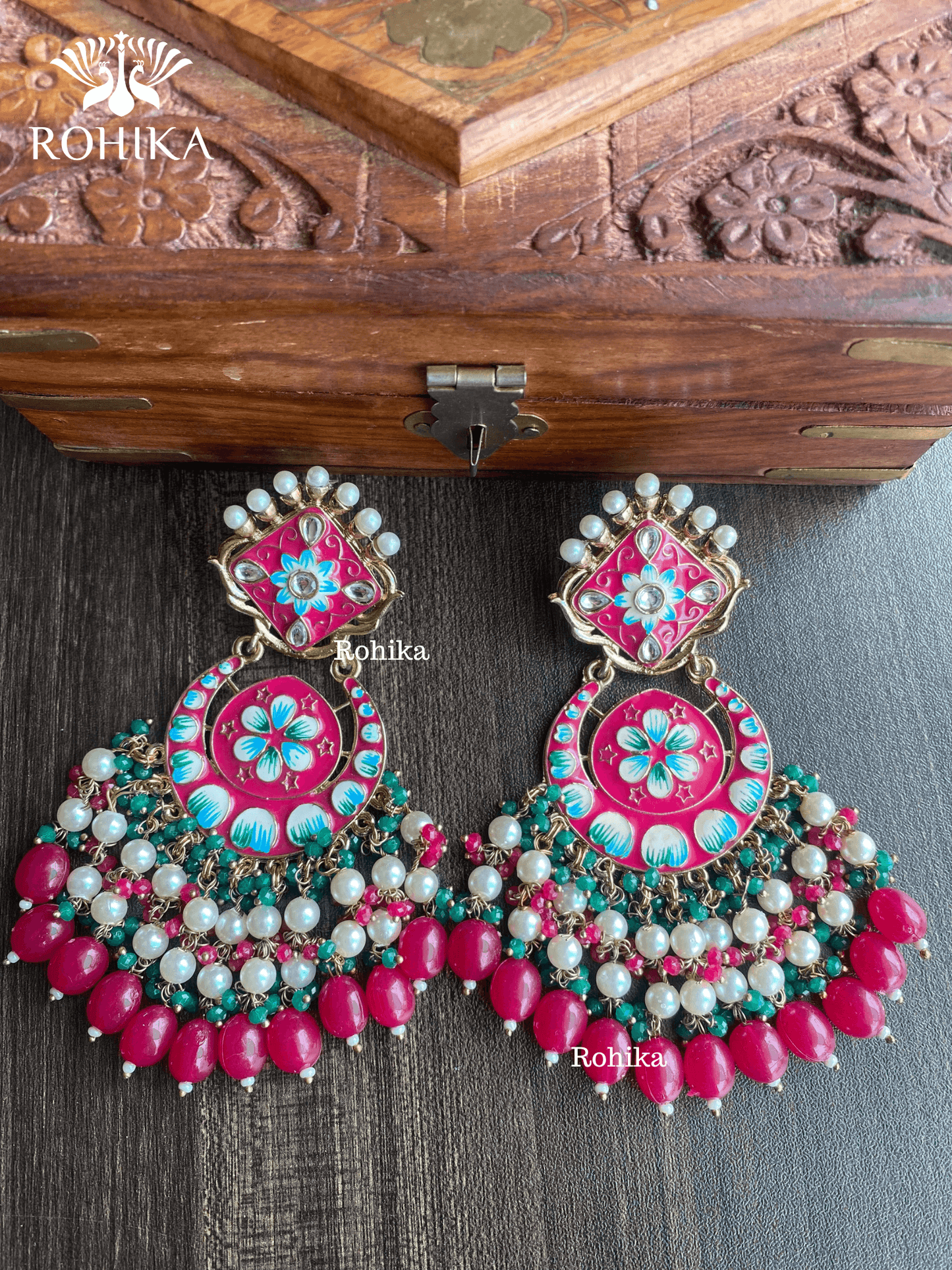 Rashmi meenakari earrings - Pink - Rohika Store