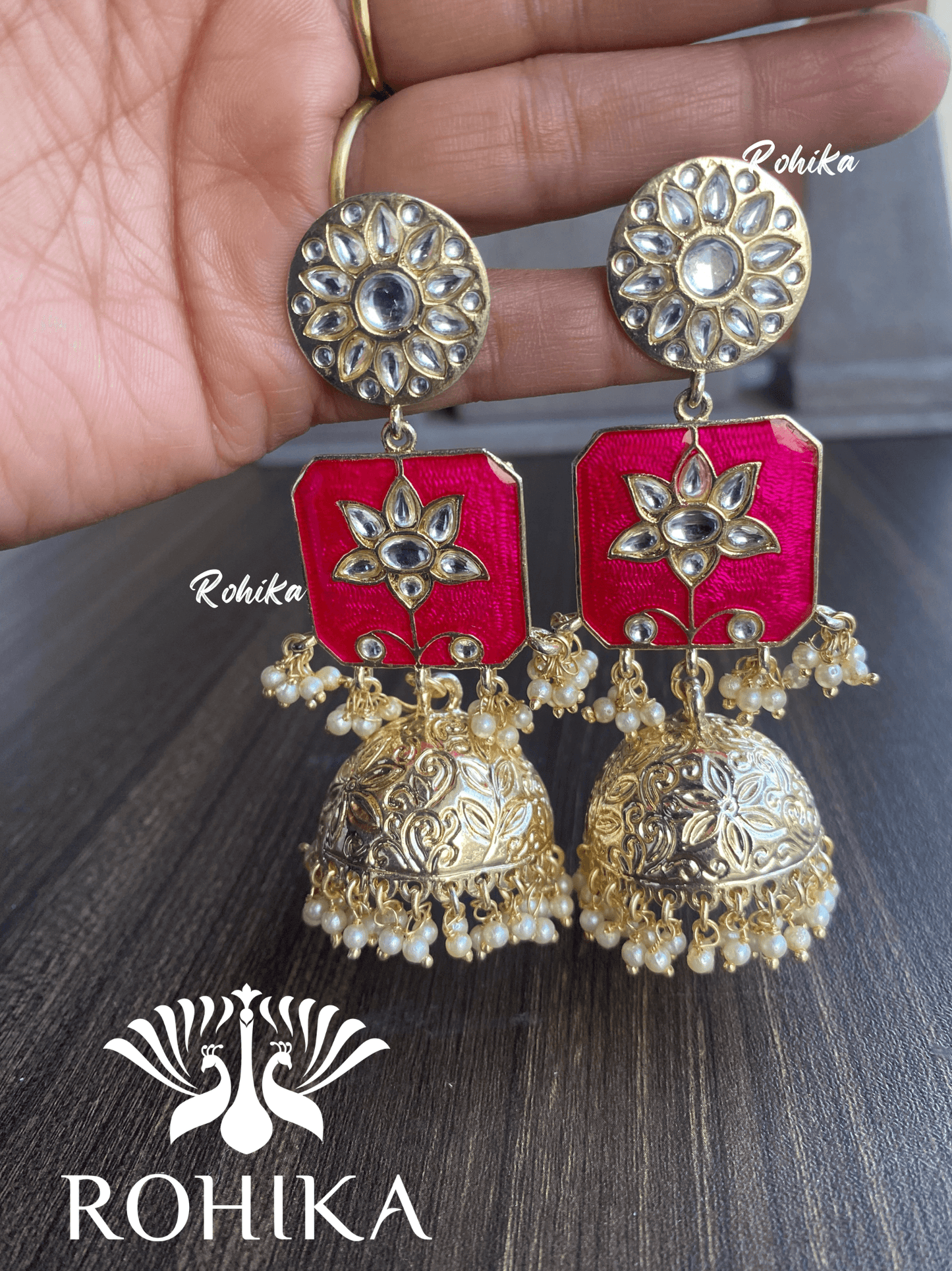Rukmani jhumkal earrings-Dark pink - Rohika Store