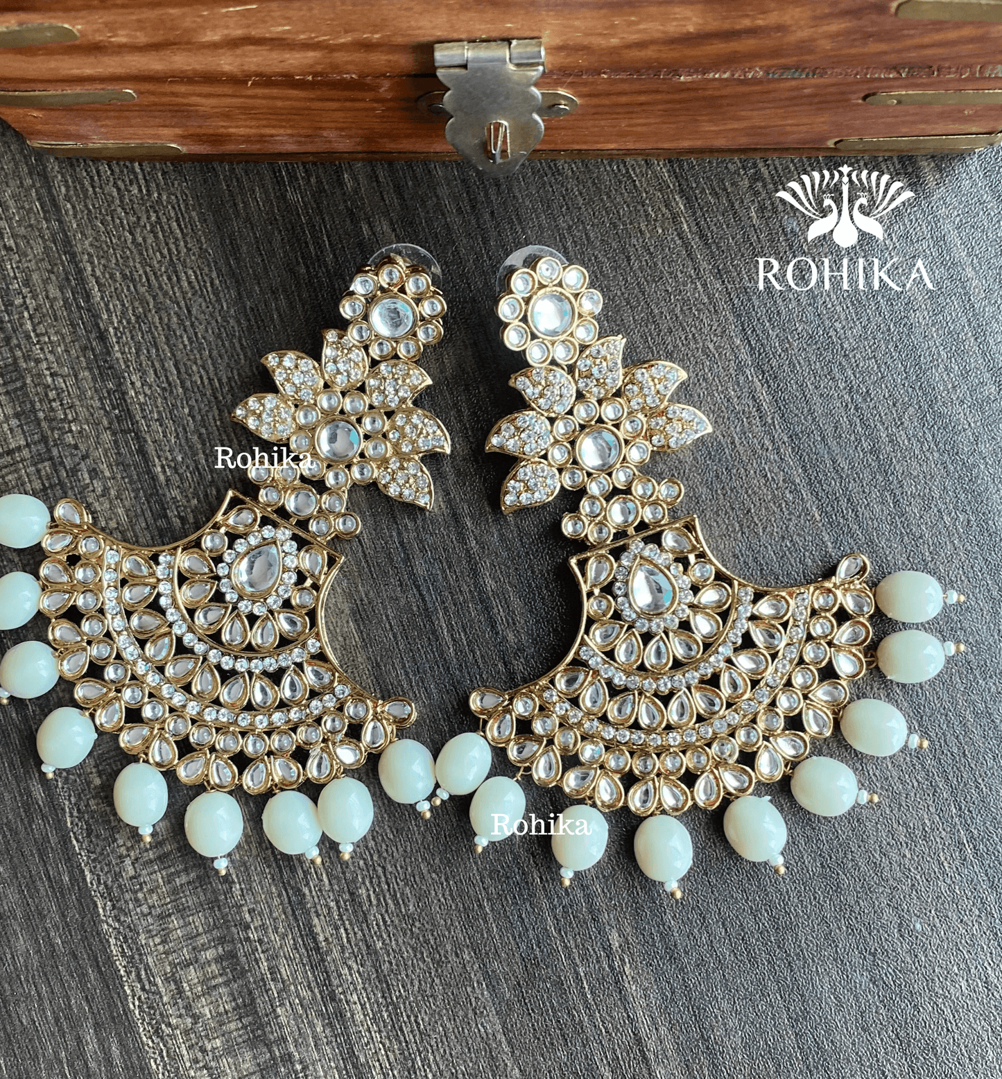 Sparkle chandbali earrings - Grey - Rohika Store