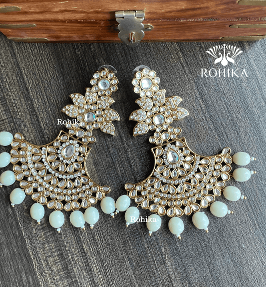 Sparkle chandbali earrings - Grey - Rohika Store