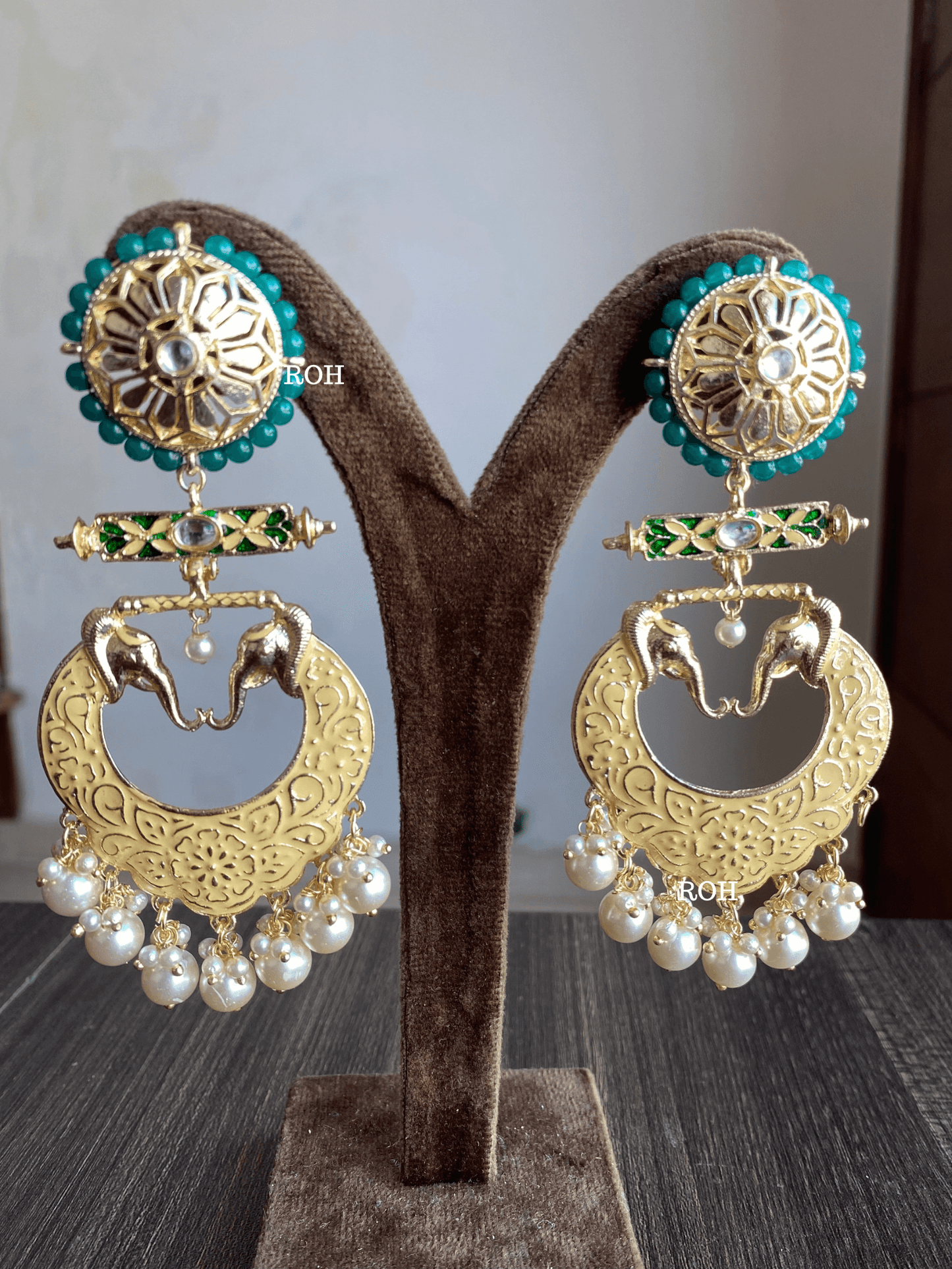 Gaja meenakari earrings - Yellow - Rohika Store