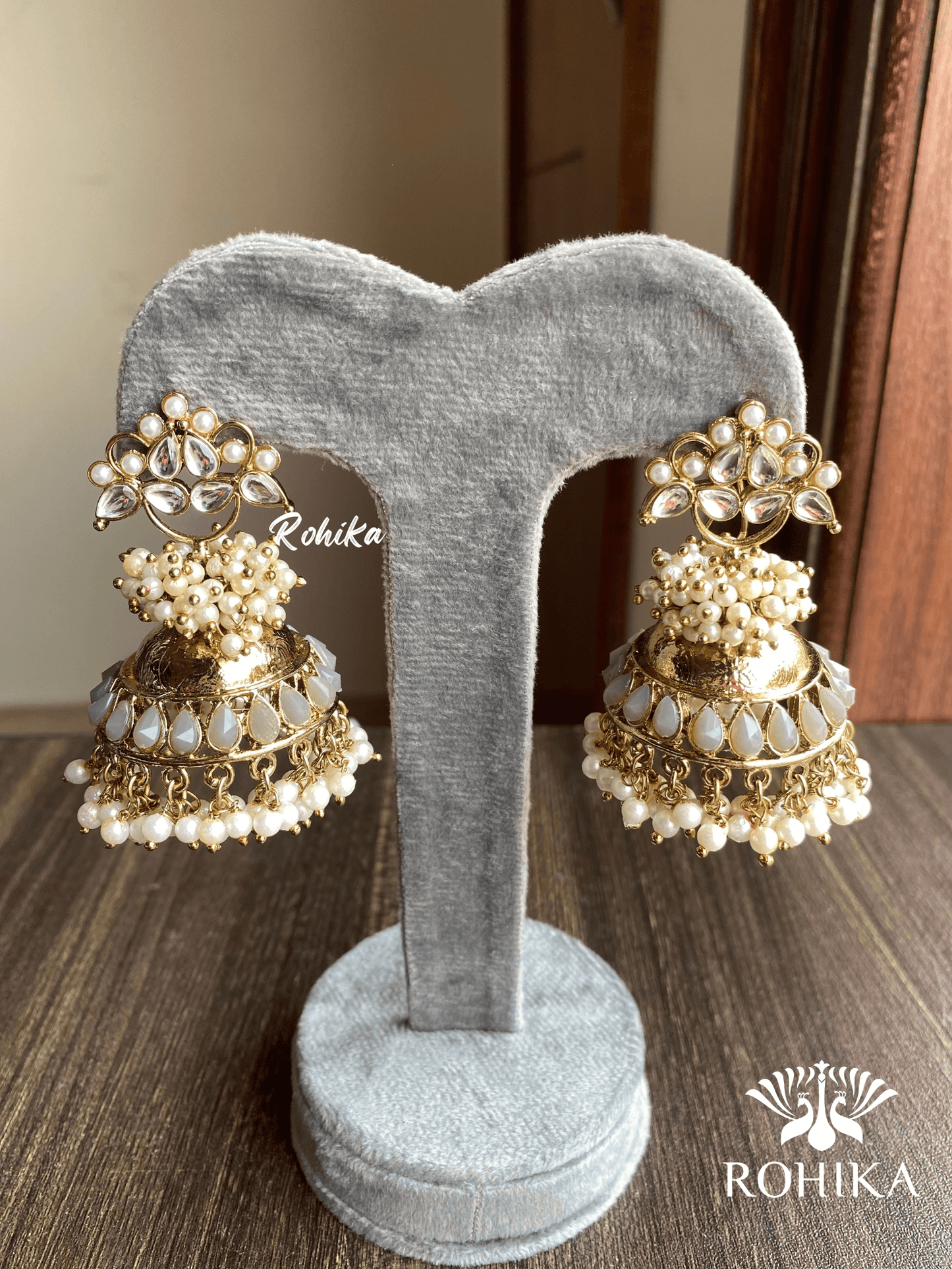 Isha jhumka earrings - Grey - Rohika Store