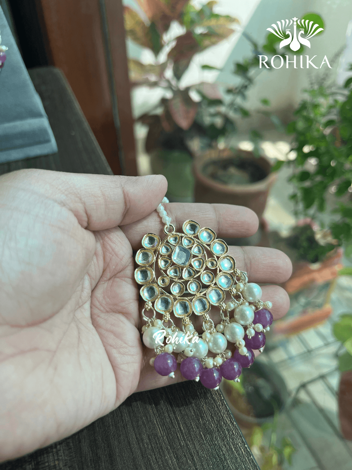 Payal dabi Kundan necklace set - Magenta - Rohika Store