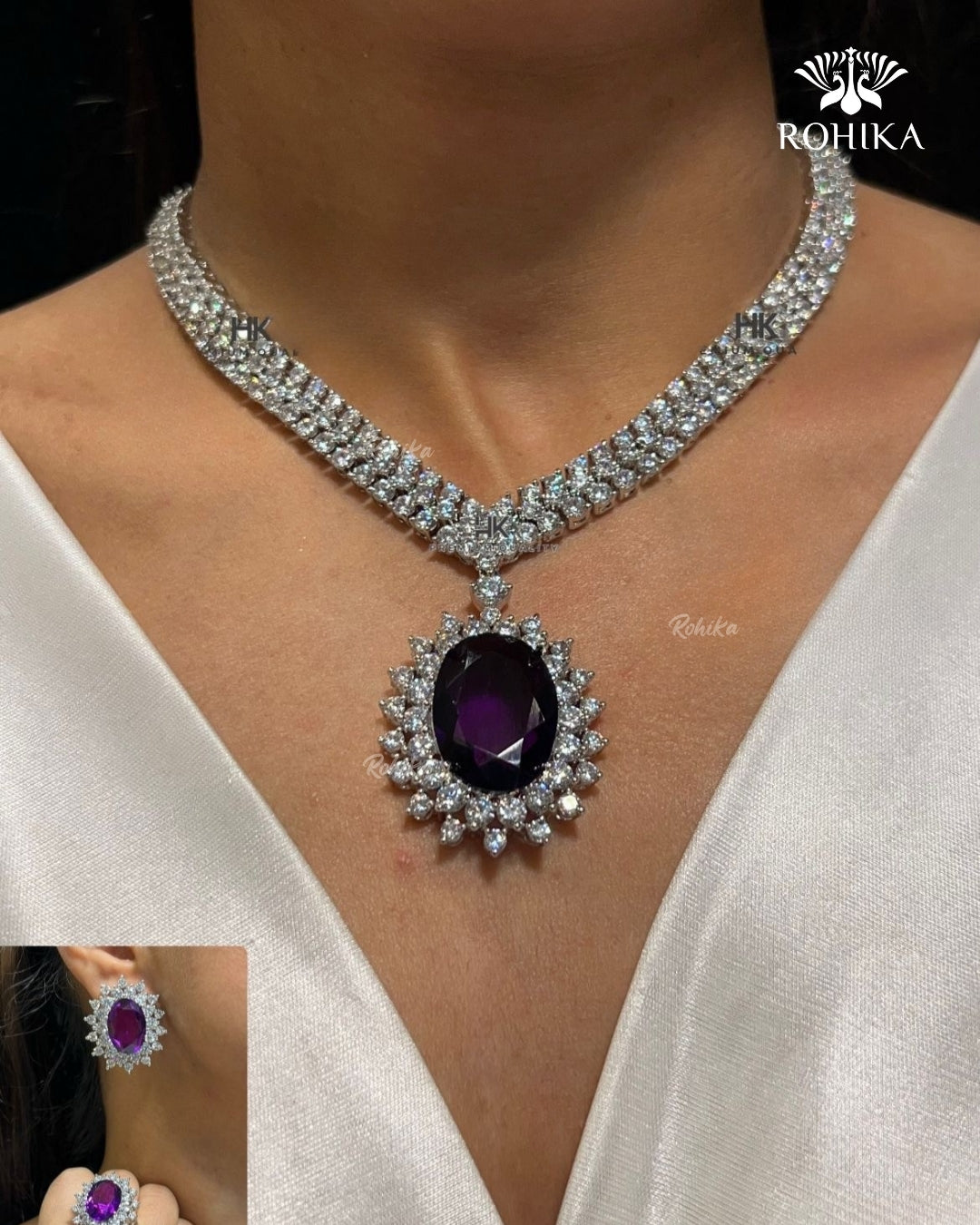 Novalie American Diamond Necklace - Purple