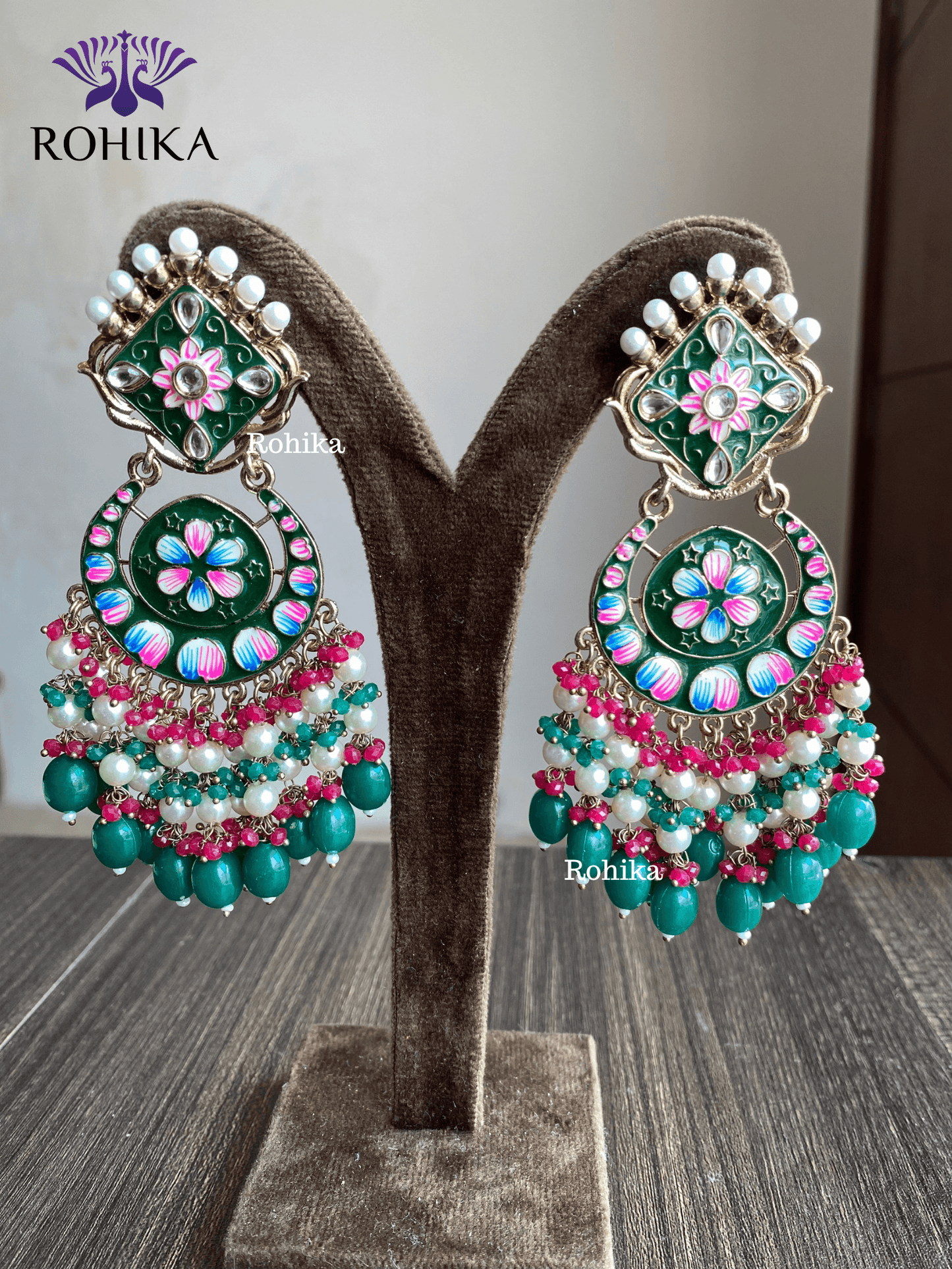 Rashmi meenakari earrings - Dark Green - Rohika Store