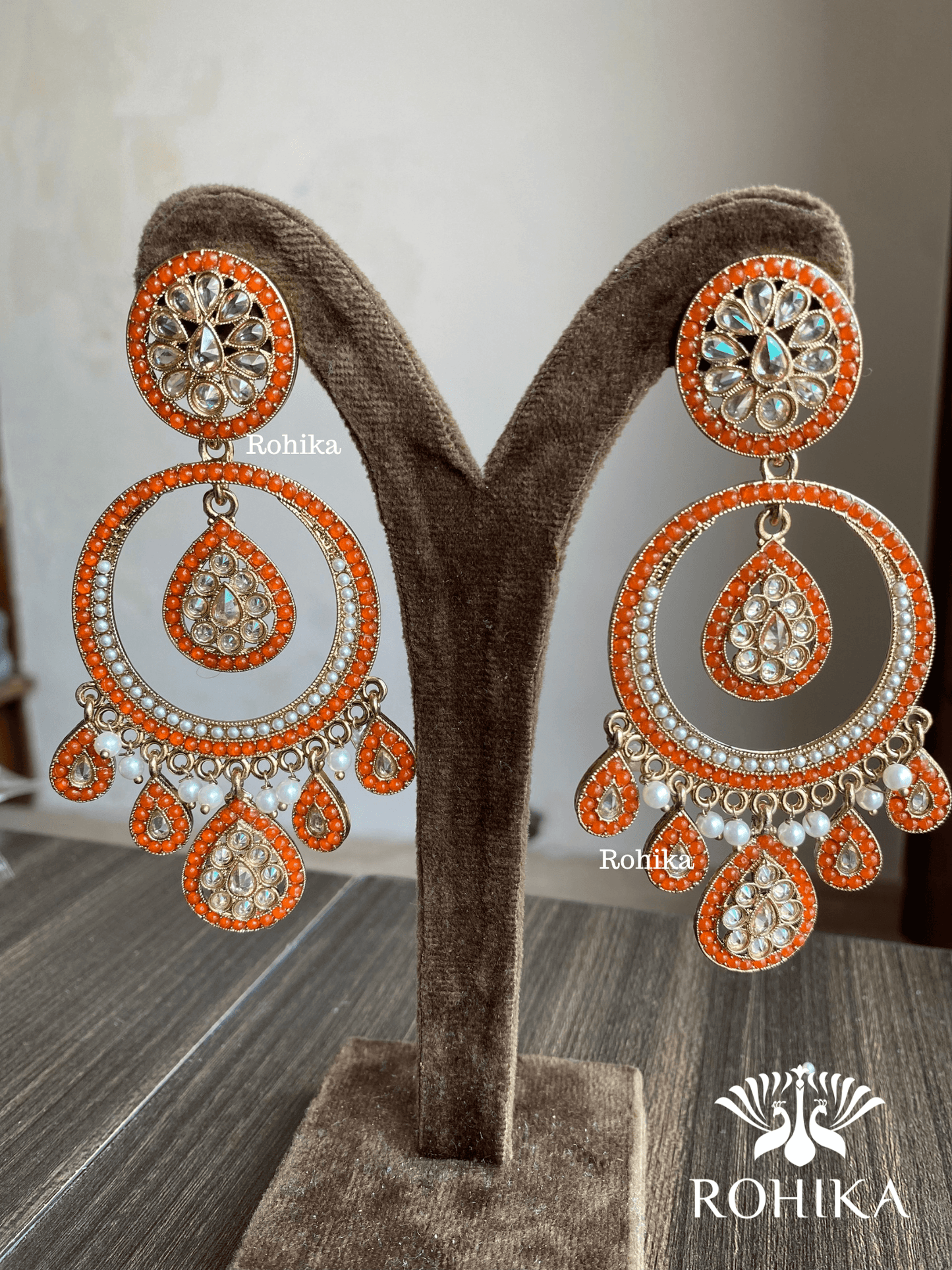 Sitara polki earrings - Orange - Rohika Store