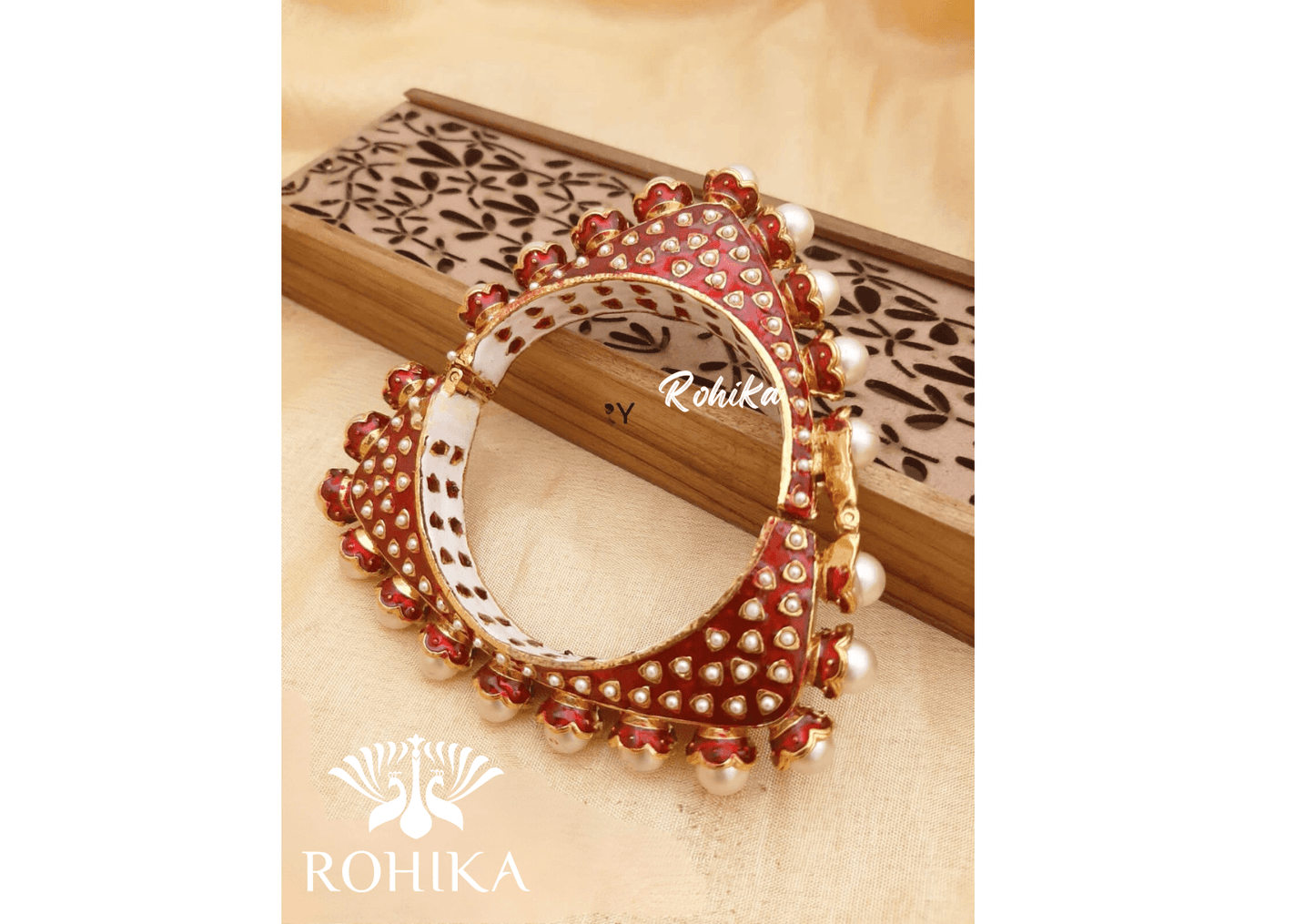 Navya jadau bangles (Single) -Red - Rohika Store