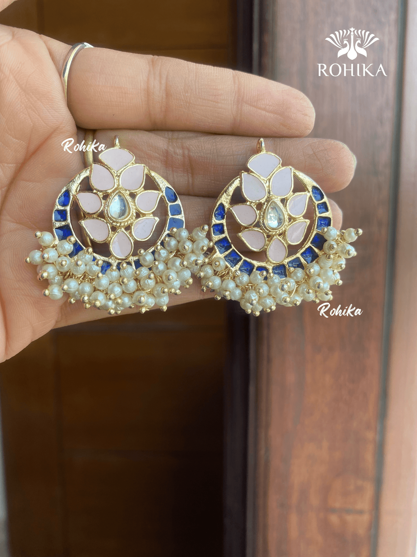 Neha beautiful earrings-Baby pink & blue - Rohika Store