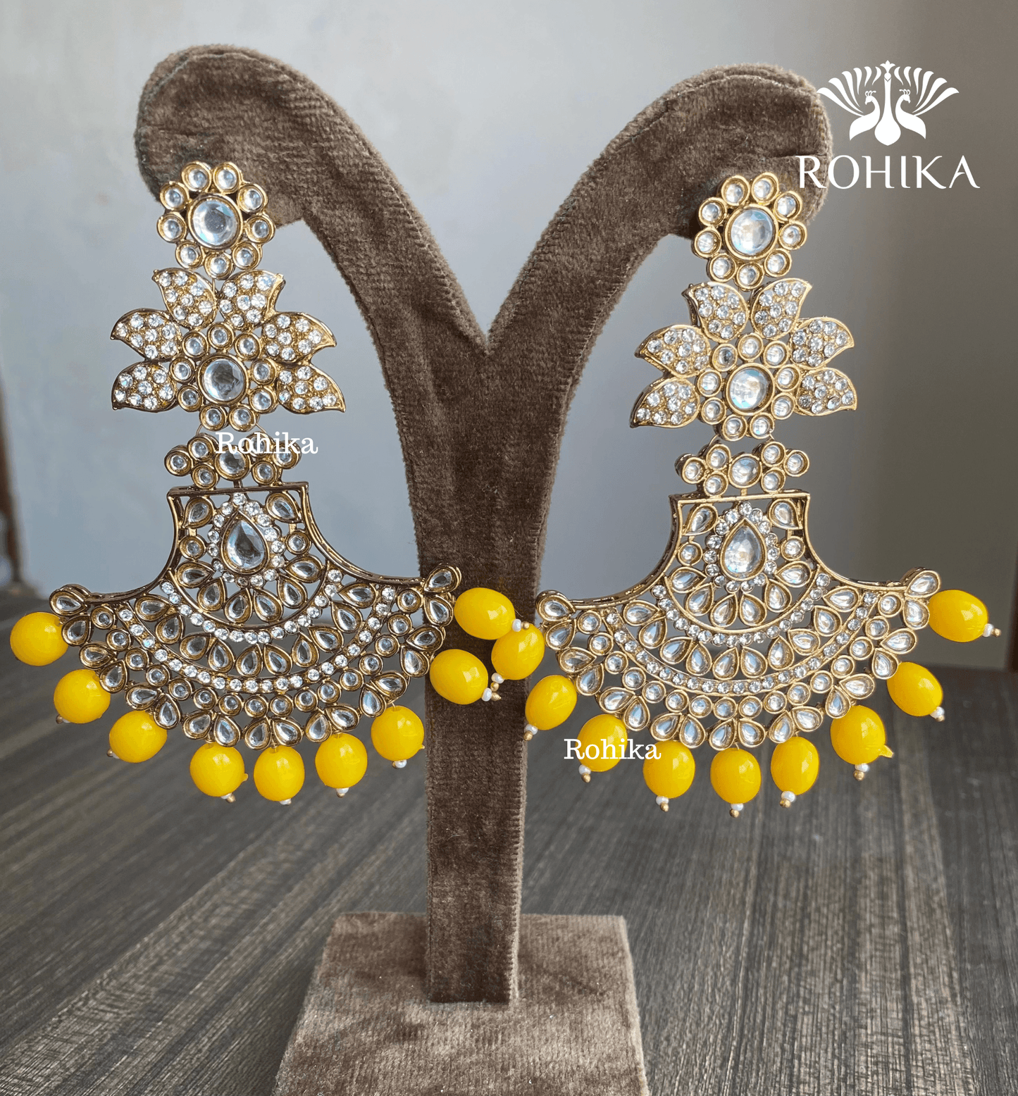 Sparkle chandbali earrings - Yellow - Rohika Store