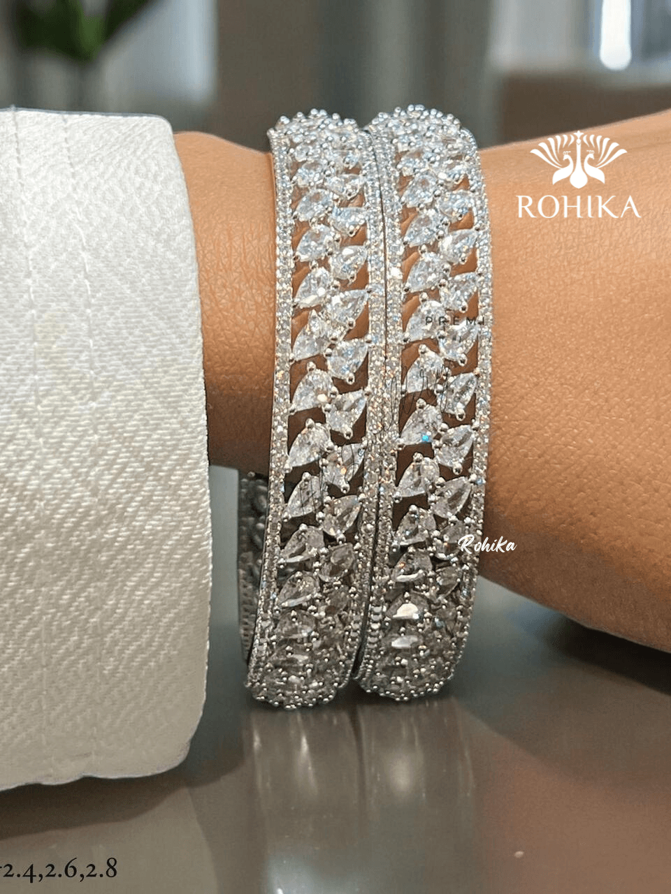 Jess american diamond bangles (004)- White - Rohika Store