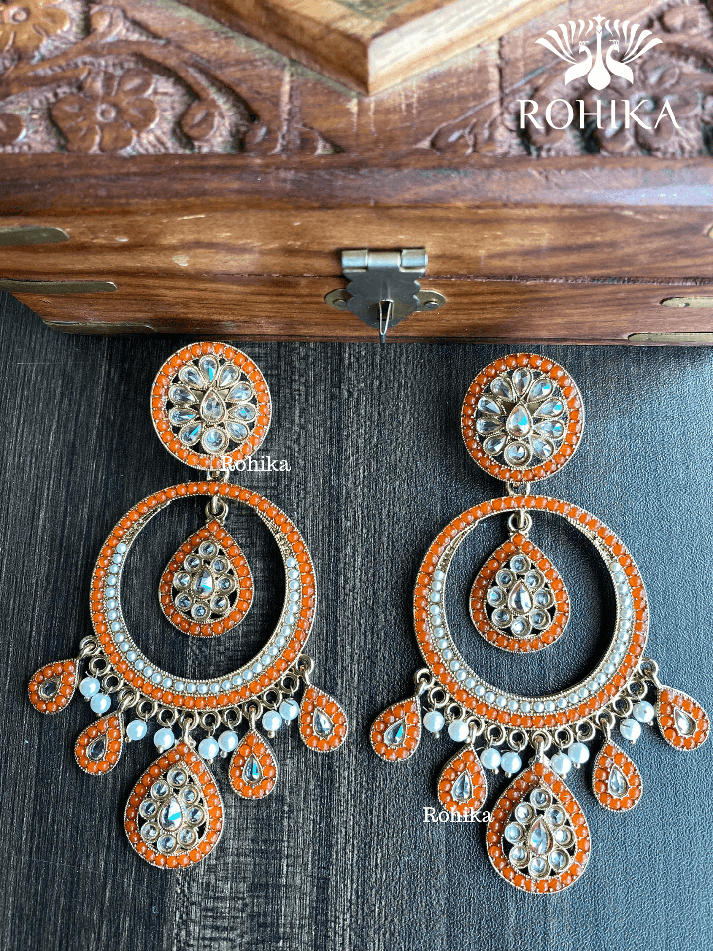 Sitara polki earrings - Orange - Rohika Store