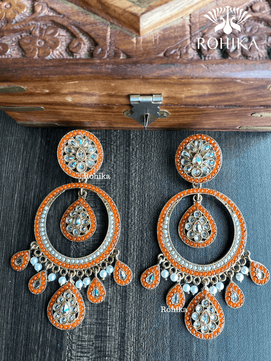 Sitara polki earrings - Orange - Rohika Store
