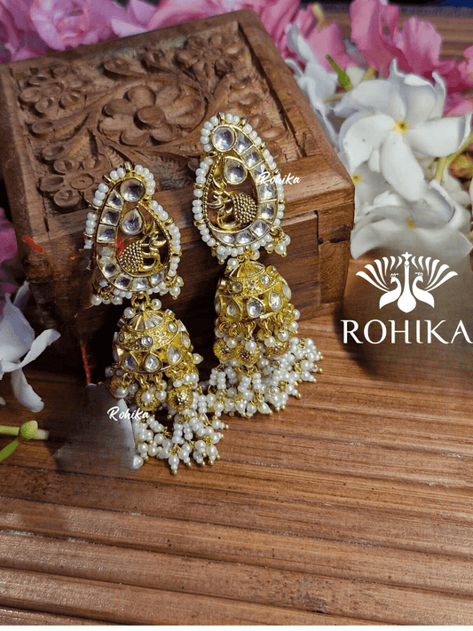 Parini pachhi kundan jhumka (PKJ006) - White - Rohika Store